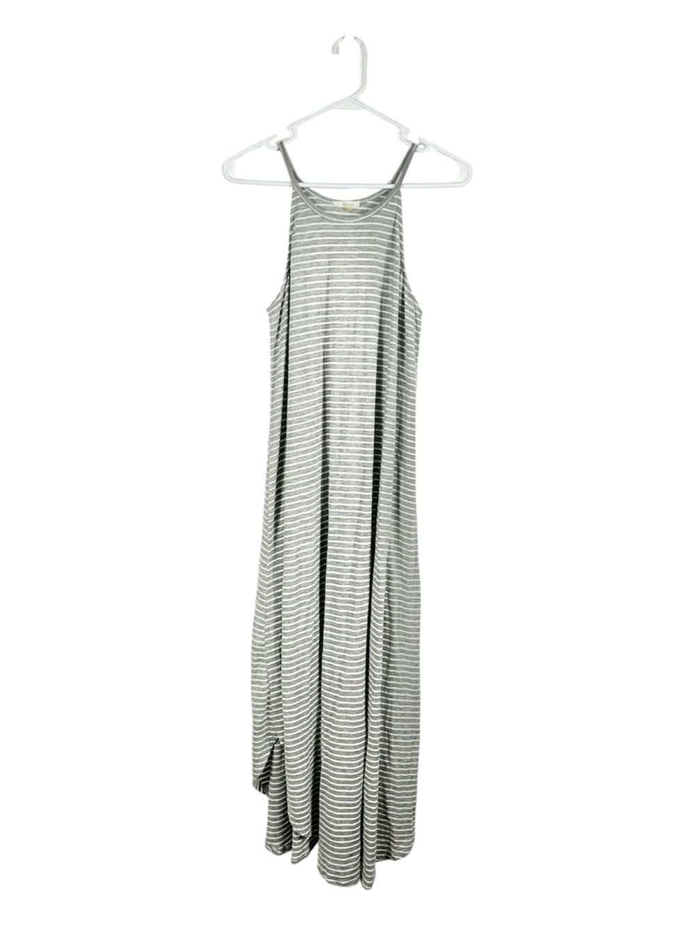 Soprano Striped Sleeveless High Neck Maxi Dress Gray White Size M